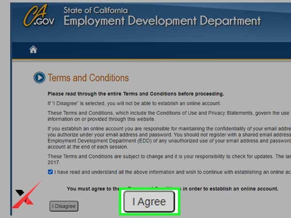 On the EDD’S Terms and Condition page, click on the ‘I Agree’ button.