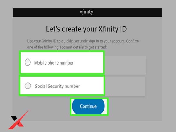 Either select the ‘Mobile phone number’ or the ‘Social Security Number’ option and click on the ‘Continue’ button.
