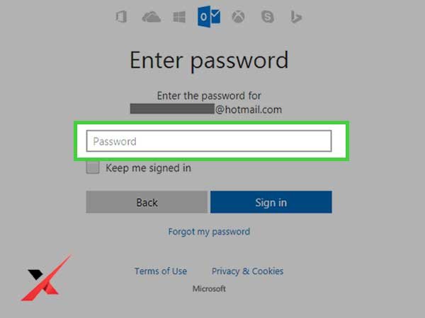 In the ‘Password text-box,’ type in your Hotmail account’s password.