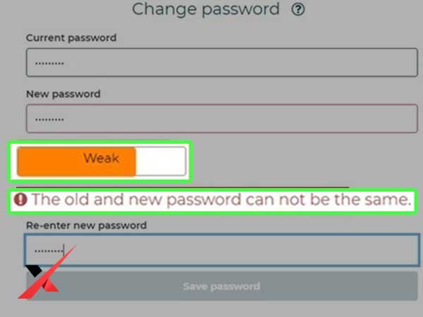 A strength bar helps you create a strong password and any breaches of password policy get highlighted with an exclamation mark & message.